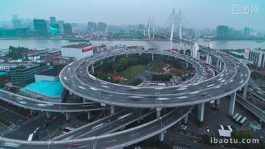 上海南浦大桥内环高架桥日转夜车流延时固定延时摄影